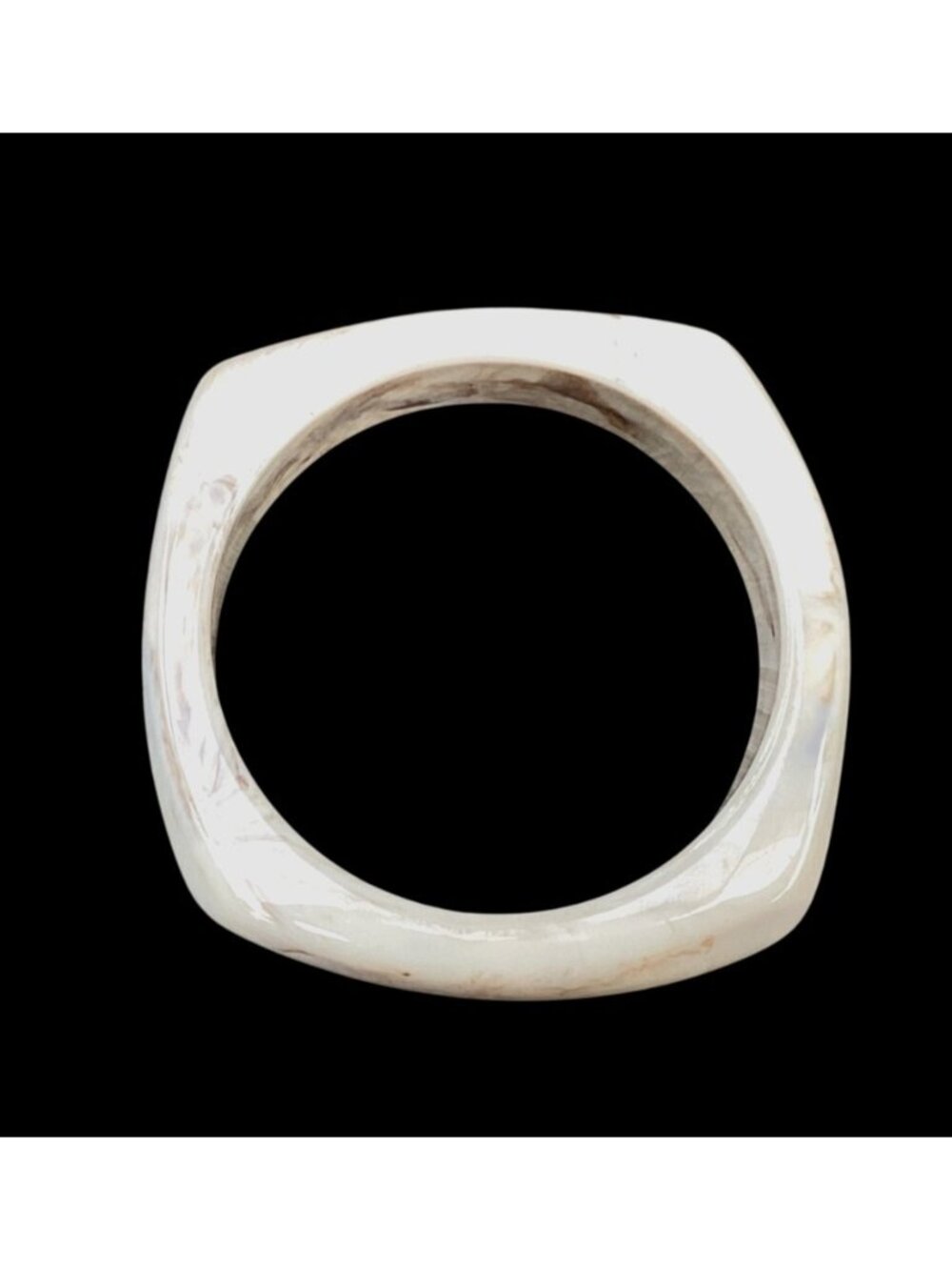 Chunky Squared Opaque Lucite Bamgle Bracelet Cream Colored with Brown Marbling - Picture 8 of 8